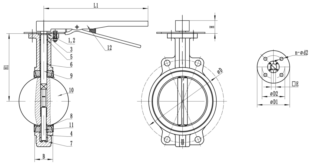 wafer butterfly valve drawing