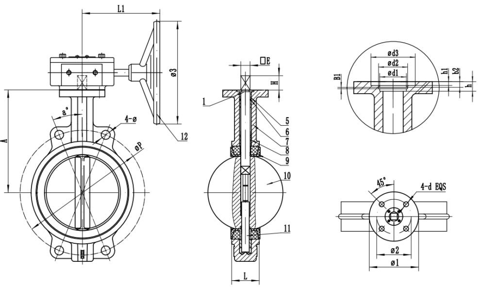worm gear butterfly valve drawing