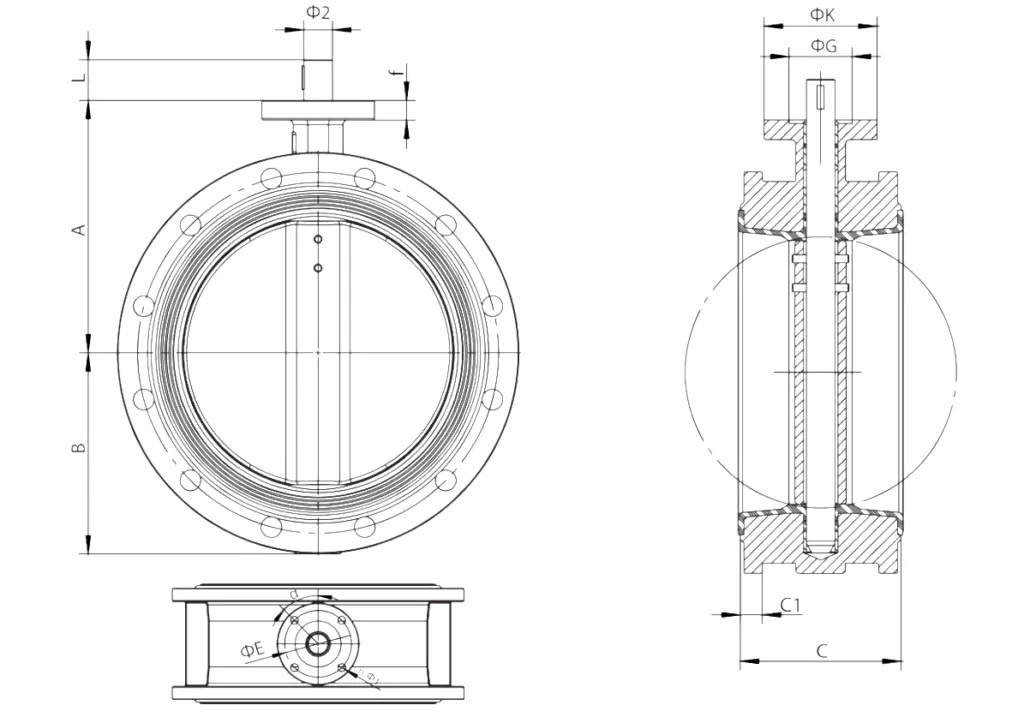 flanged butterfly valve drawing