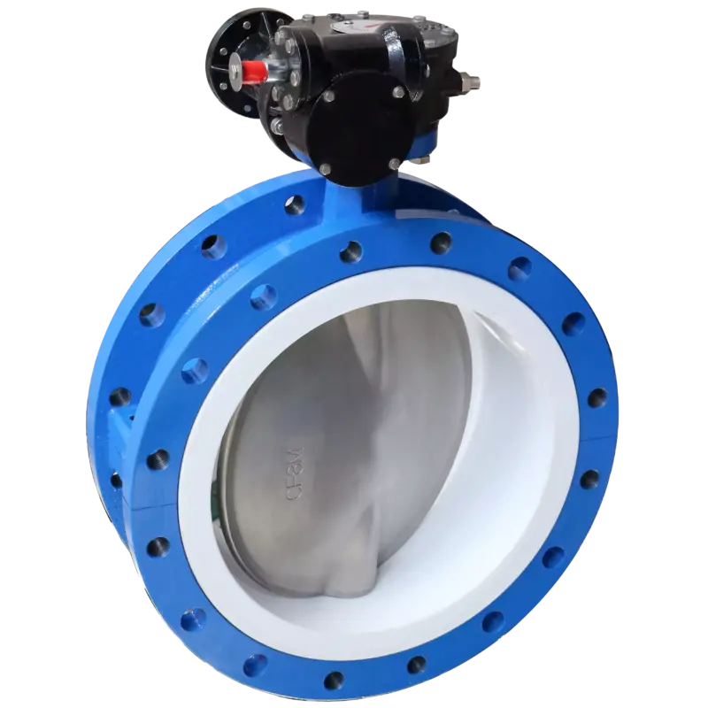 Full-PTFE-lined-double-flange-butterfly-valve-