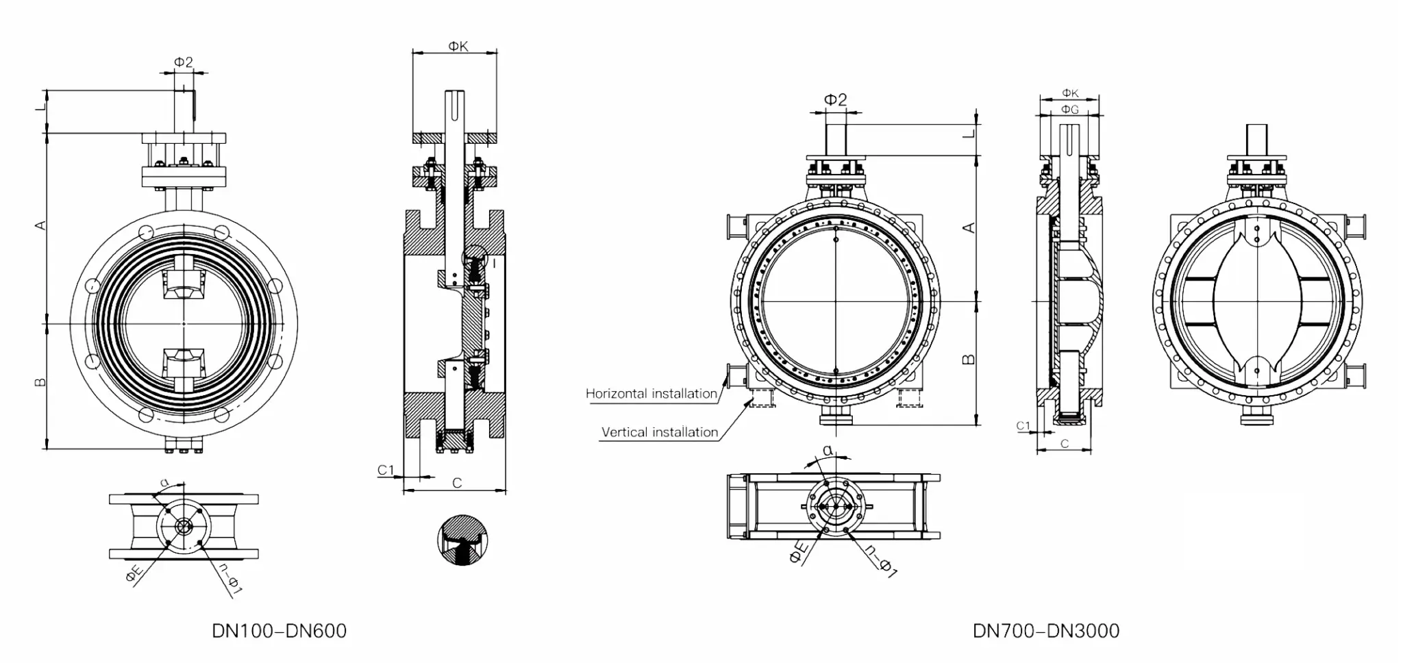 double eccentric butterfly valve drawing