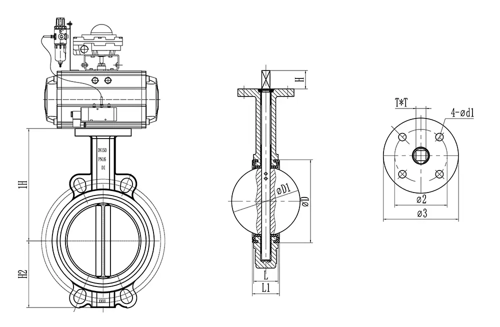 pneumatic-wafer-butterfly-valve-drawing