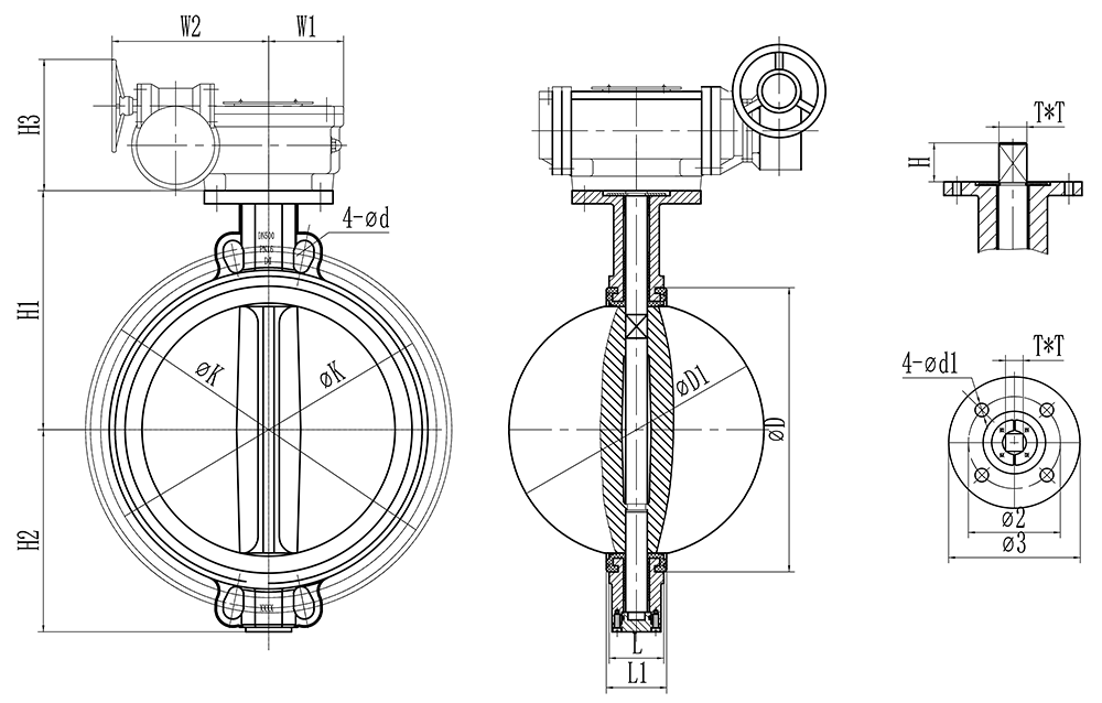 DN400-DN600-worm-gear-wafer-butterfly-valve-drawing