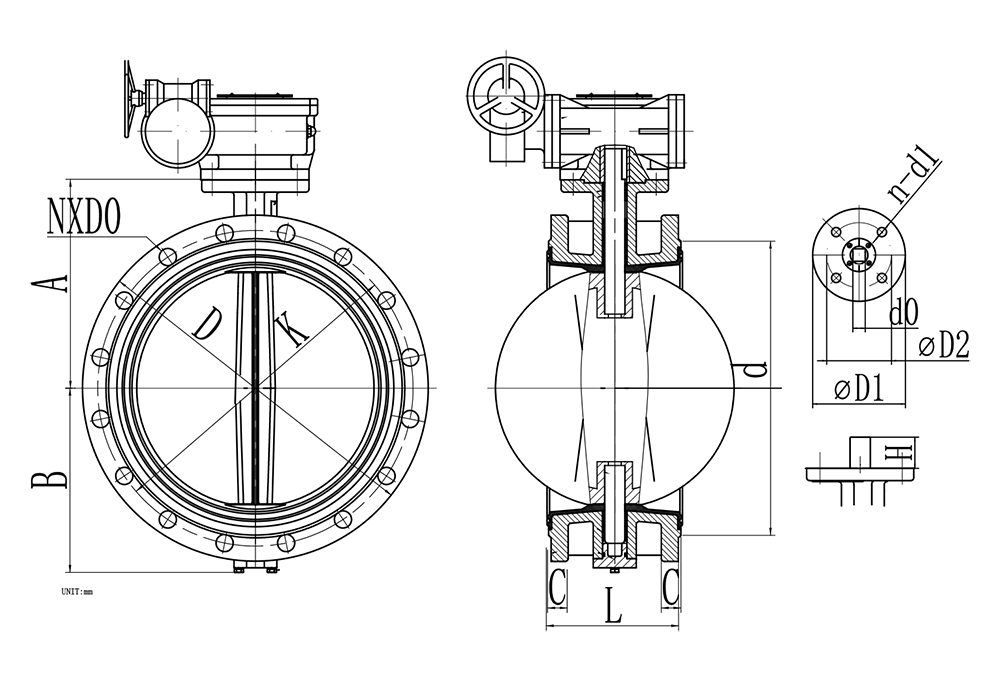 wcb-flanged-butterfly-valve-drawing-worm-gear