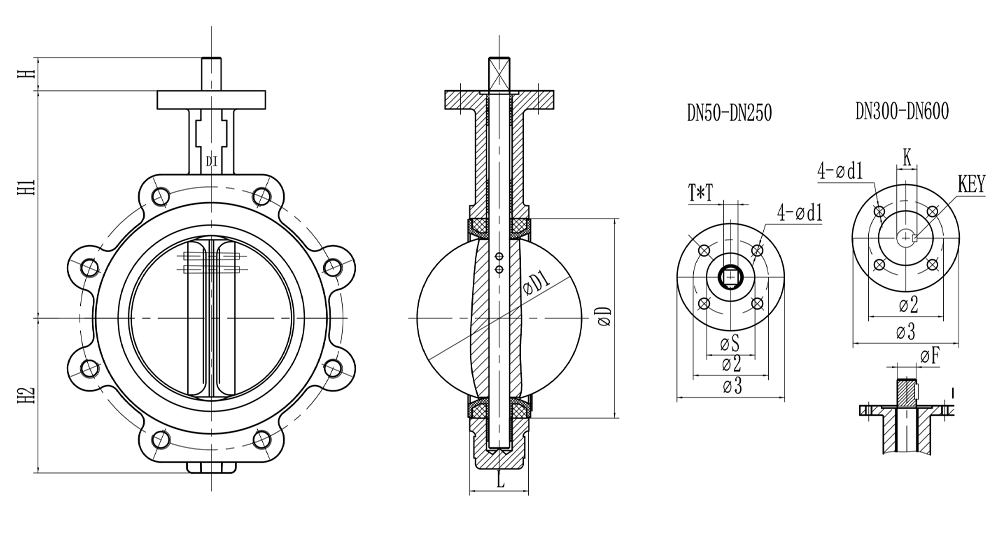 hard back seat lug butterfly valve drawing