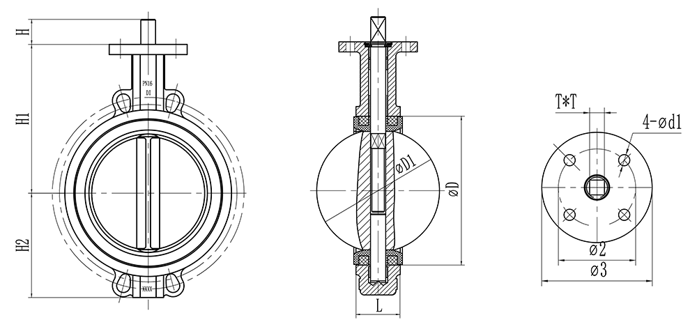 drawing-of-PTFE-lined-CF8-disc-wafer-butterfly-valve