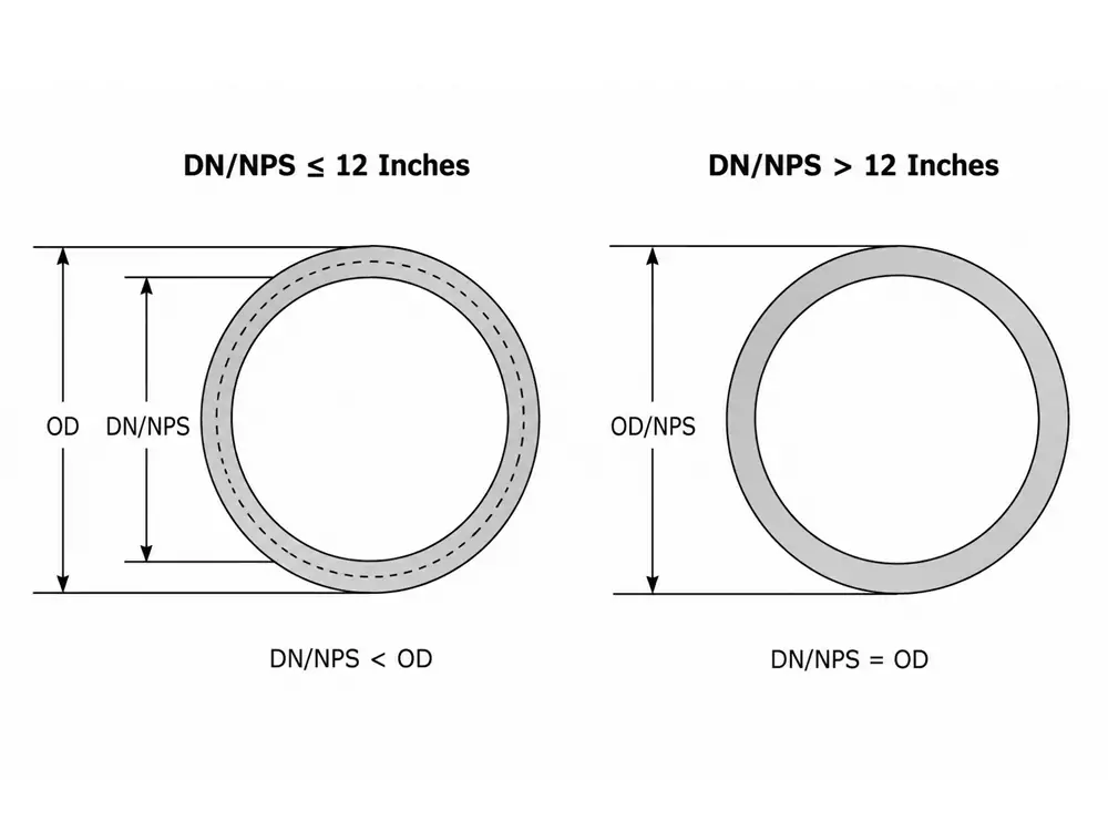 dn nps pipe size outer diameter diagram